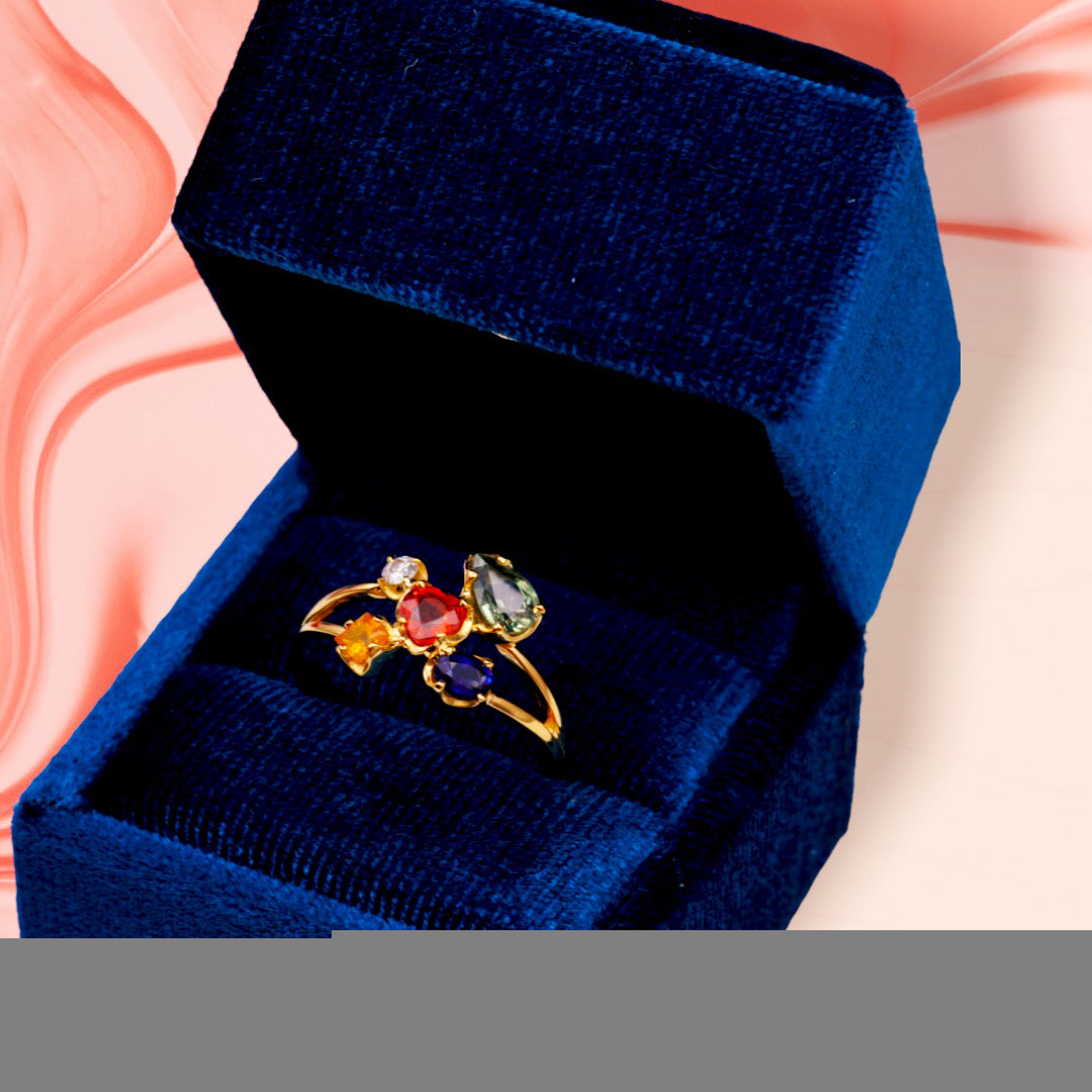 Anello “Bouquet Azalea"in Oro Giallo 18k con Zaffiri Naturali e Diamanti