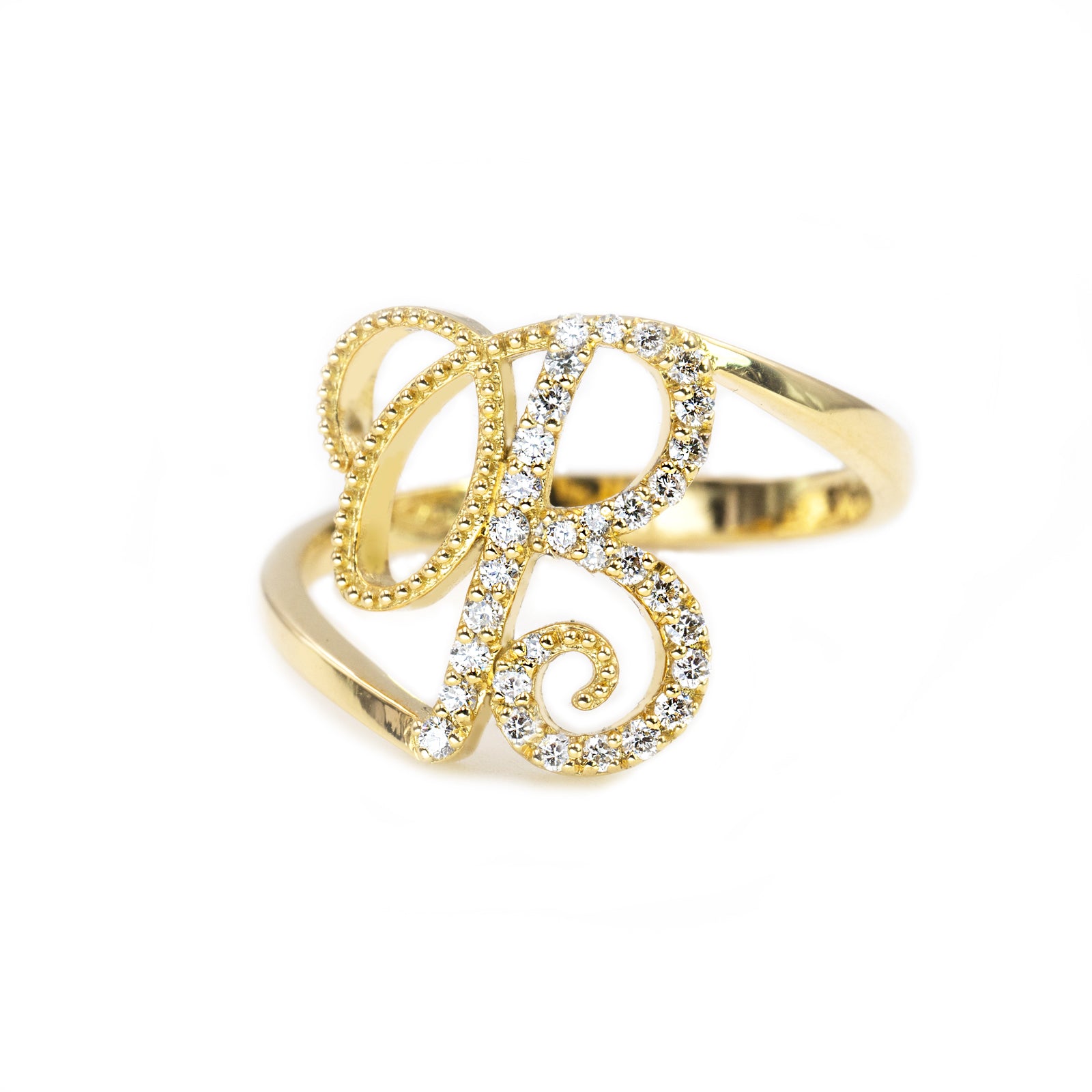 Anello ”INITIALIS" Lettera B Oro e Diamanti