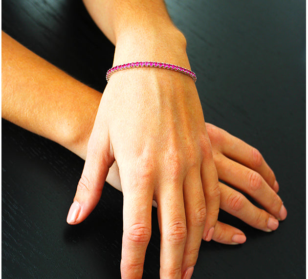 Bracciale Tennis in Argento 925 Pietre Rosse