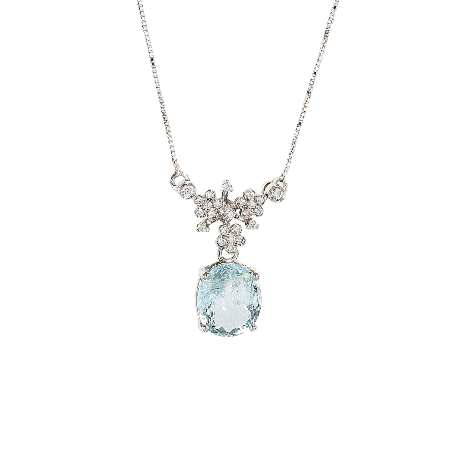 Collana in Oro Bianco 18K con Acquamarina e Diamanti – Collezione Luminaria