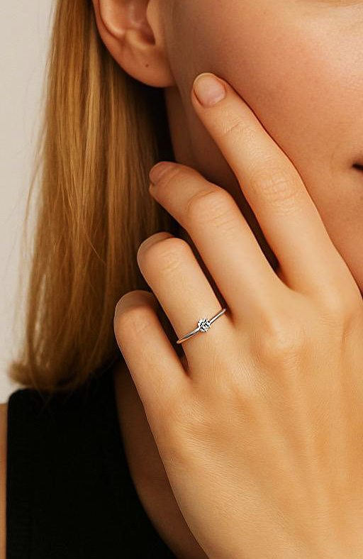 Anello Oro Bianco 18K Solitario Classico 0.10