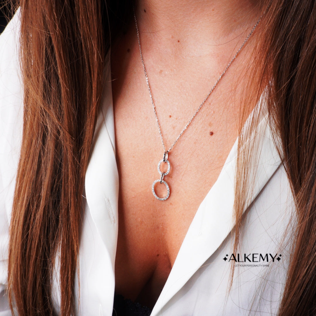 Catenina con Ciondolo "Cerchi" in Oro 18K e Diamanti Naturali – Collezione Luminaria