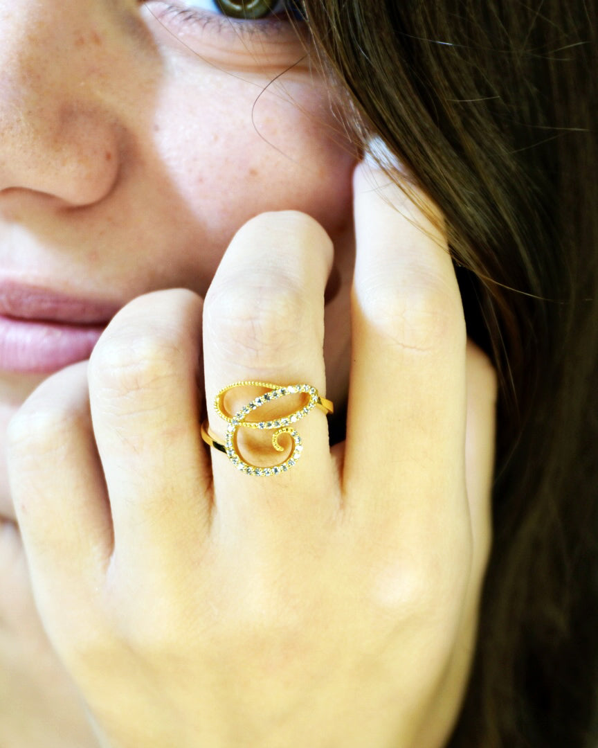 Anello ”INITIALIS" Lettera C Oro e Diamanti