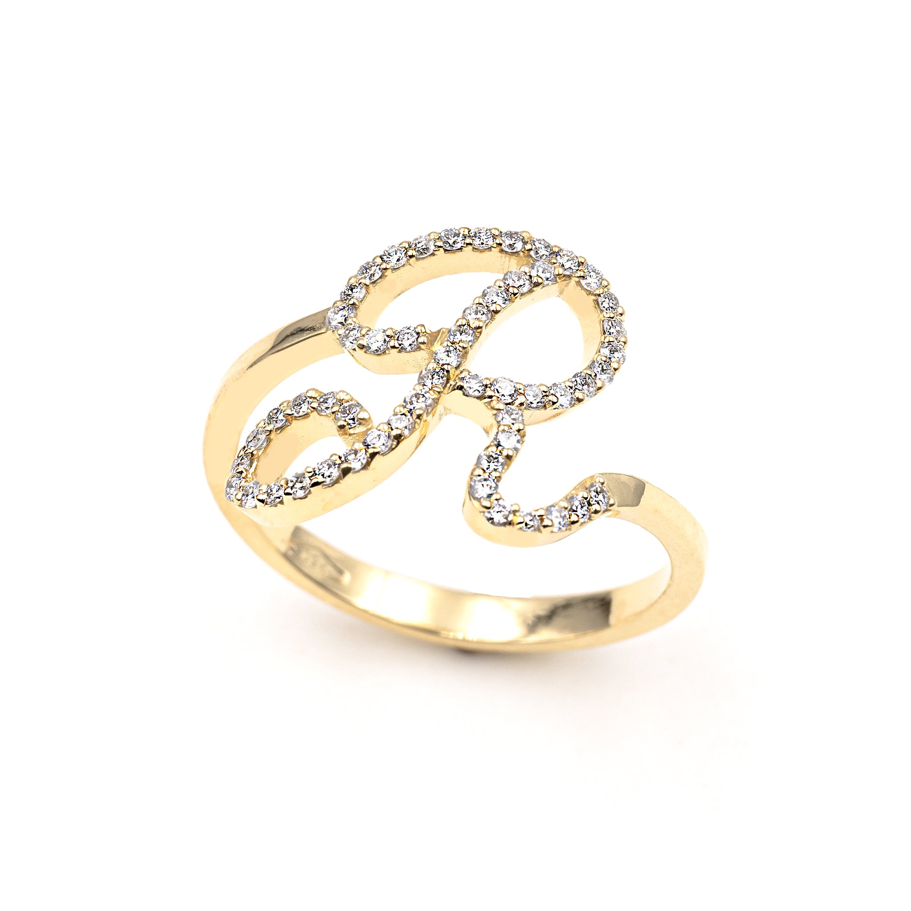 Anello ”INITIALIS" Lettera R Oro e Diamanti