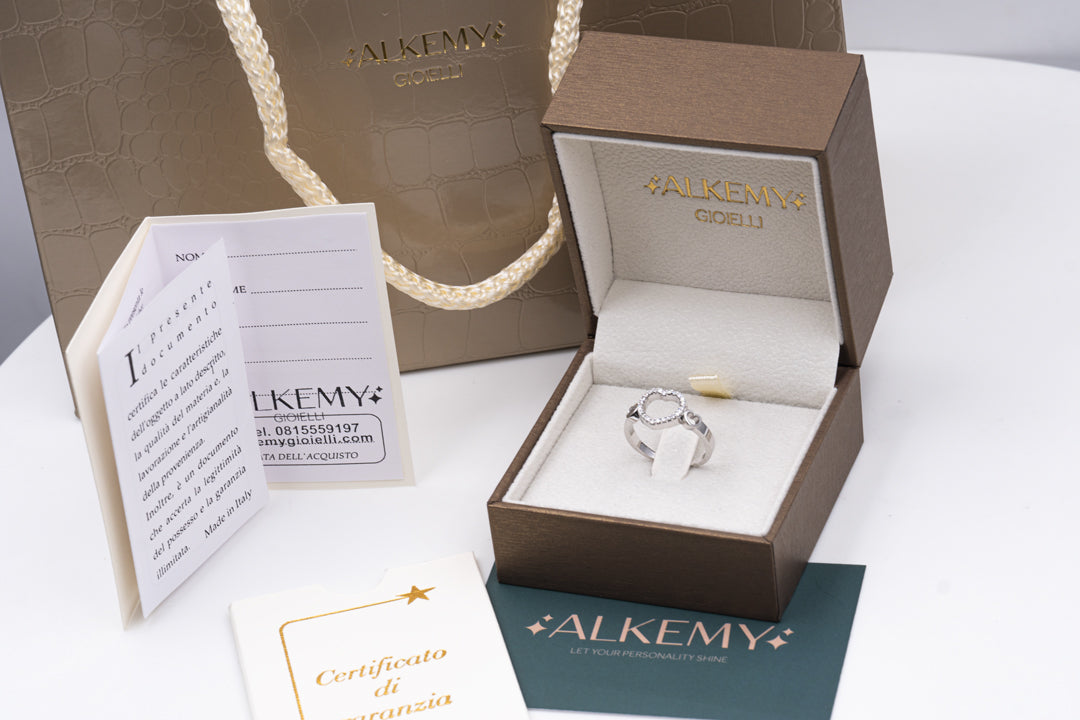 Anello Cuore Oro Bianco 18K con Diamanti