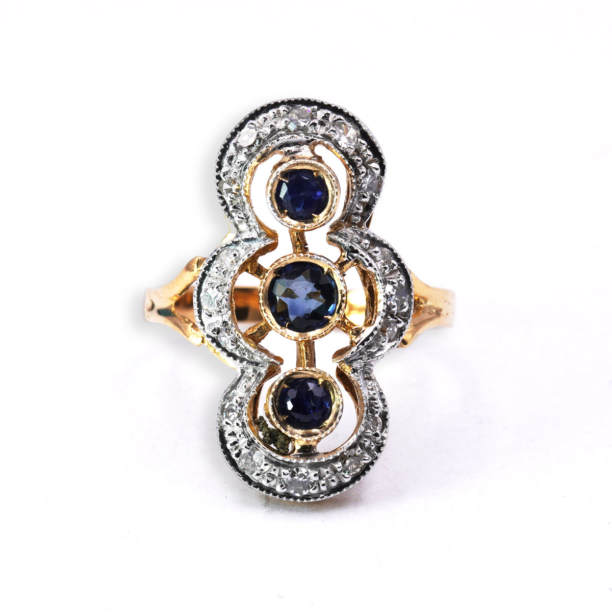 Anello Spoletta in Oro Rosa e Argento con Zaffiri Naturali e Diamanti