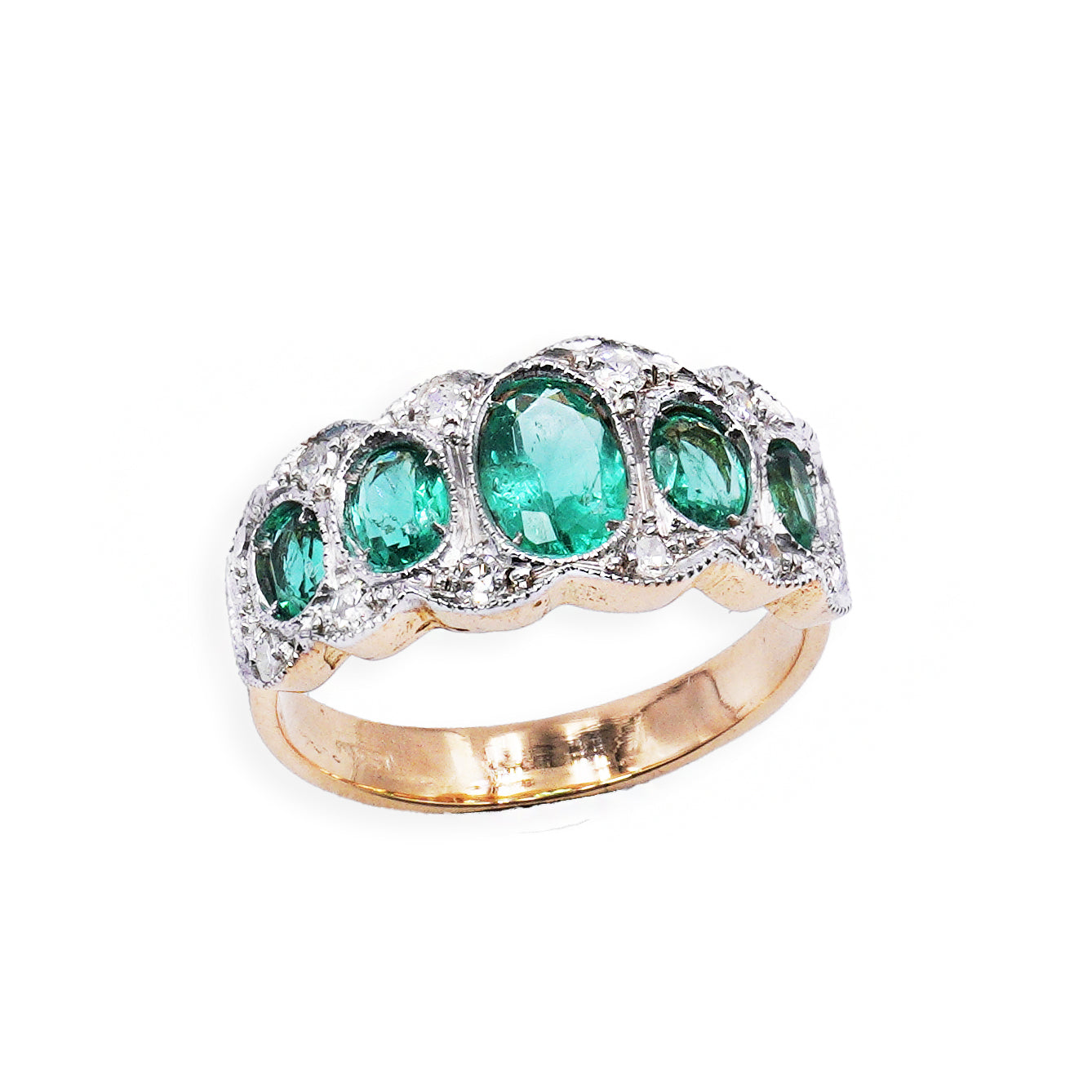 Anello Oro rosa e Argento con Smeraldi Lab e Diamanti naturali