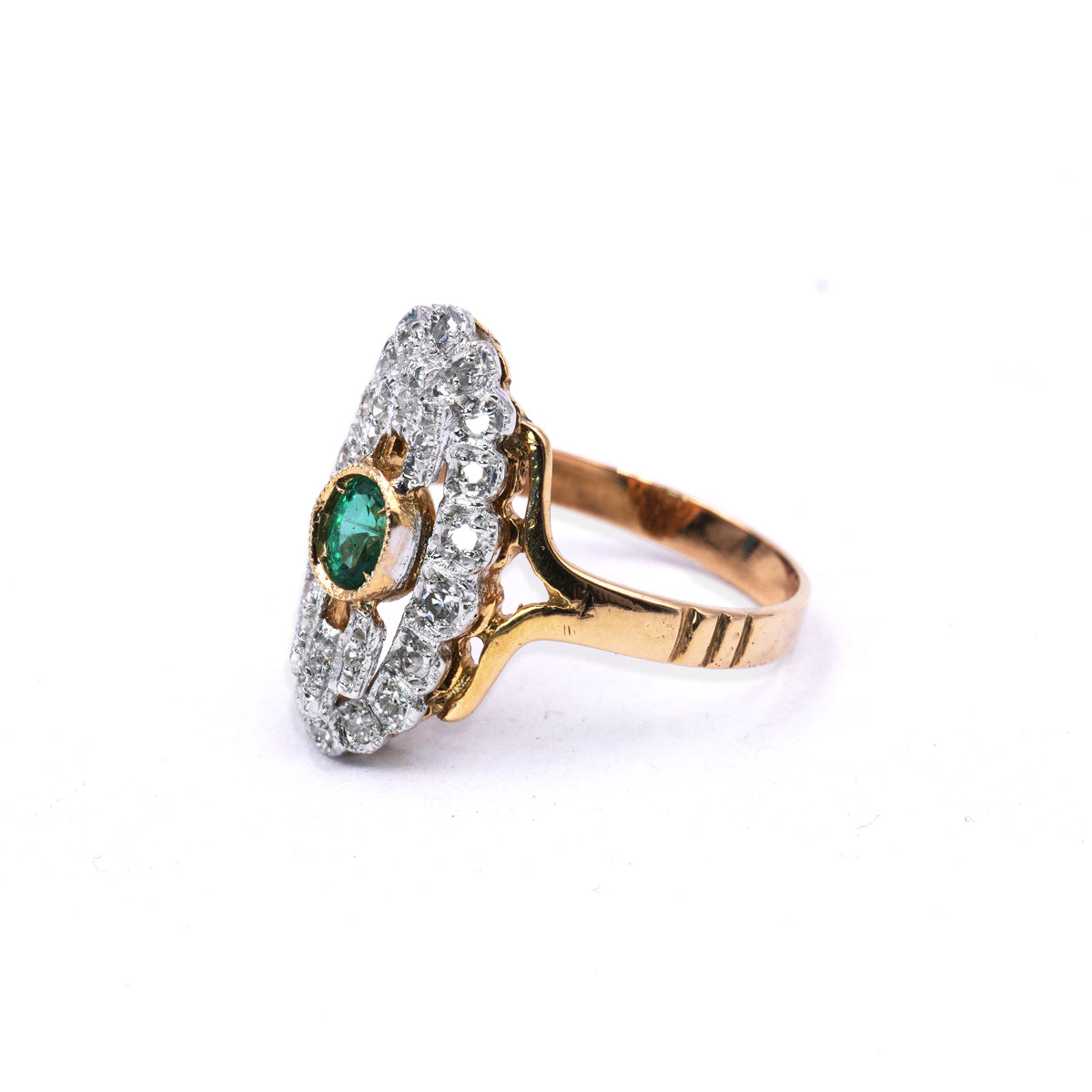 Anello artigianale in Oro 9K e Argento con Smeraldi Lab e Diamanti naturali