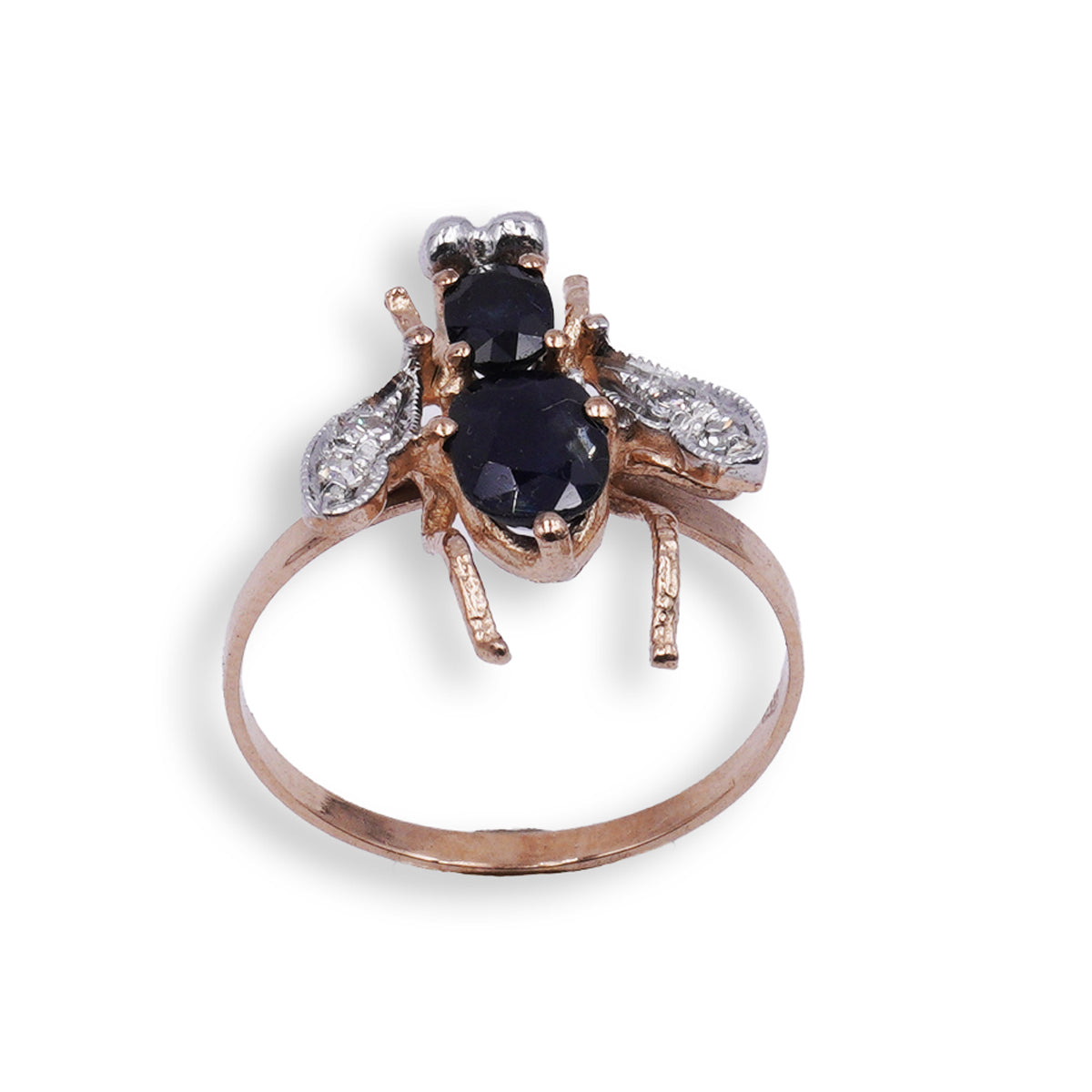 Anello " Mosca "in Oro Rosa 9K e Argento con Zaffiri Naturali e Diamanti