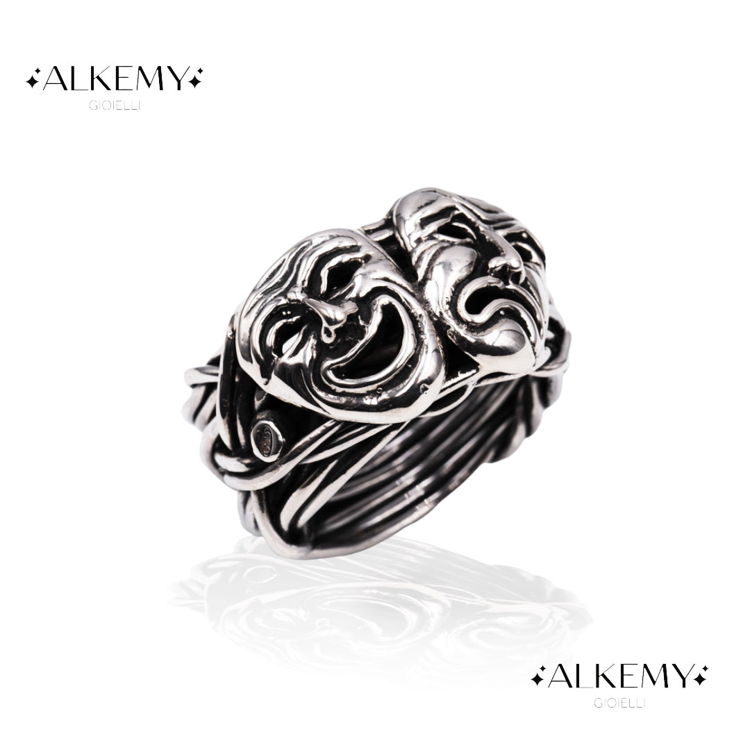 Anello “Filo della Vita” con Maschere Teatrali in Argento 925