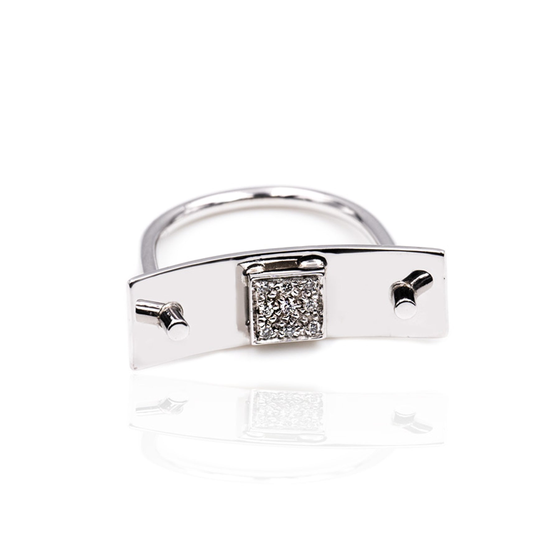 Anello Estro in Oro Bianco 18K con Pave' Diamanti