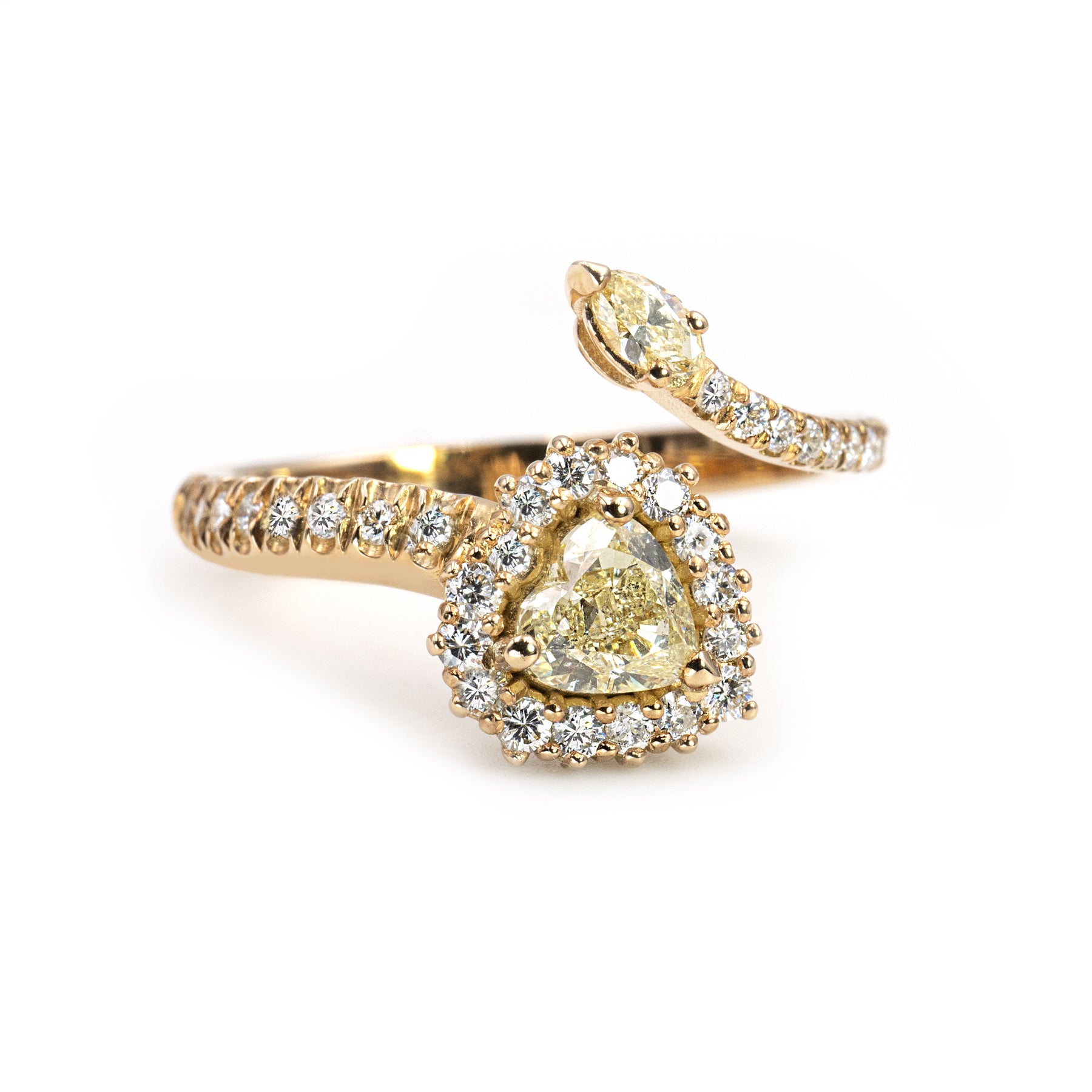 Anello Snake Oro rosa e Diamanti con centrale Diamante Cuore Brown
