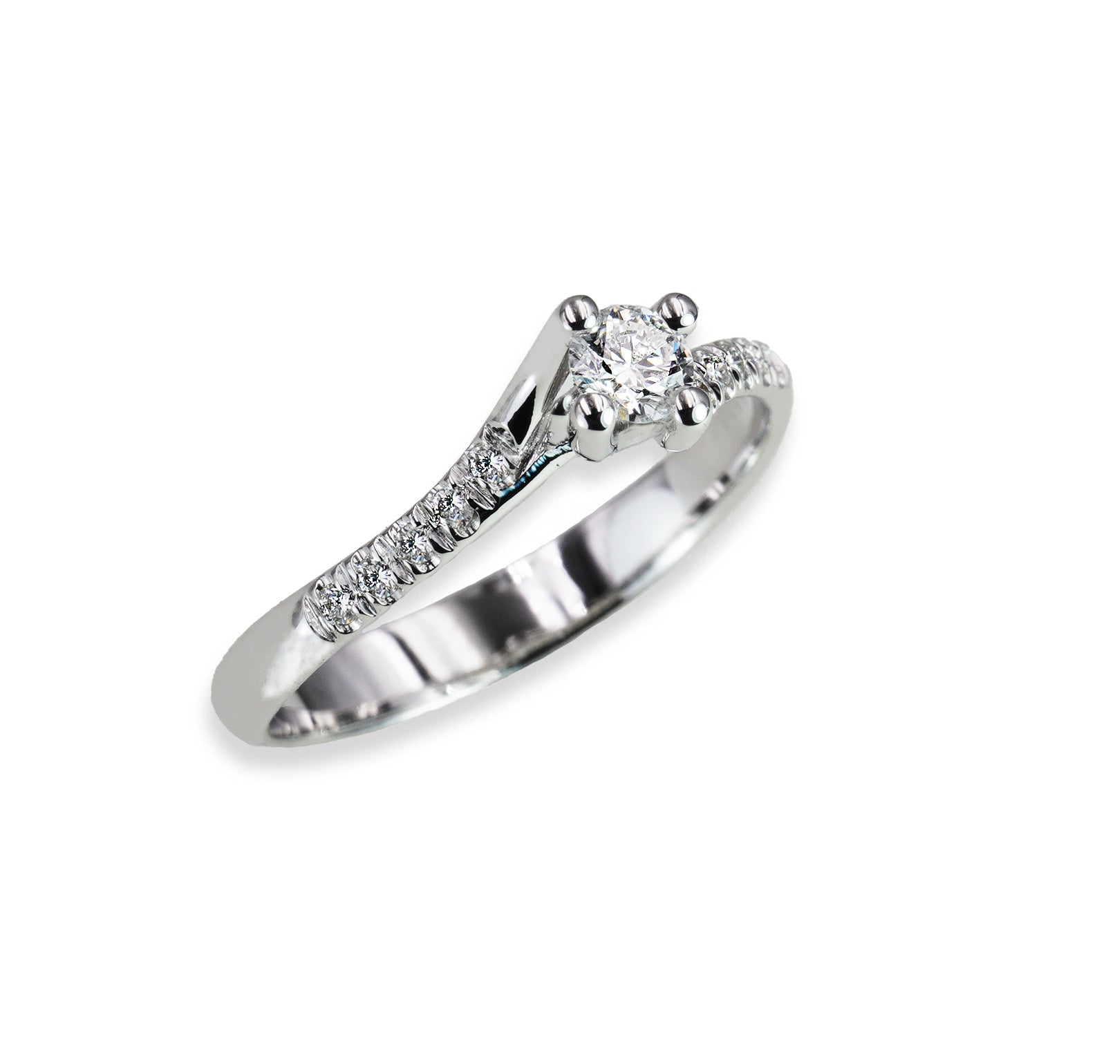 Anello Solitario Valentino in Oro Bianco 18K con Diamanti laterali–