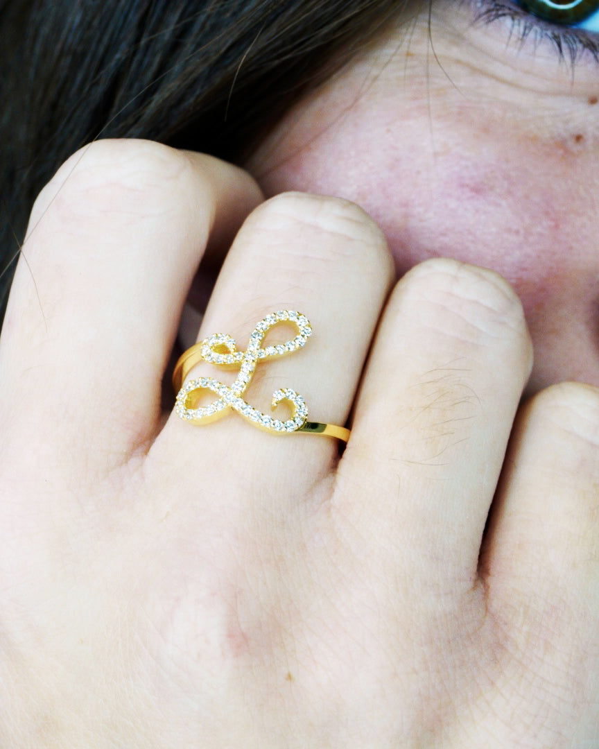Anello ”INITIALIS" Lettera L Oro e Diamanti