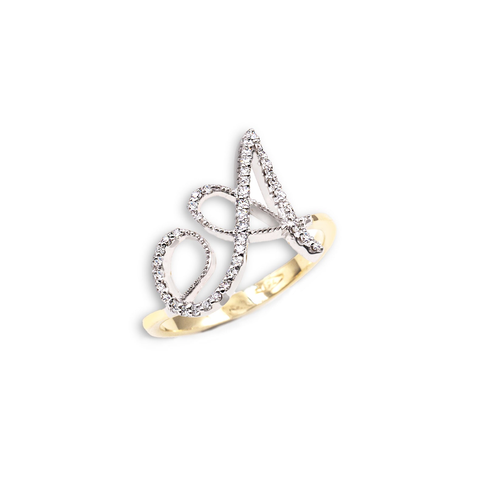 Anello ”INITIALIS" Lettera A Oro e Diamanti