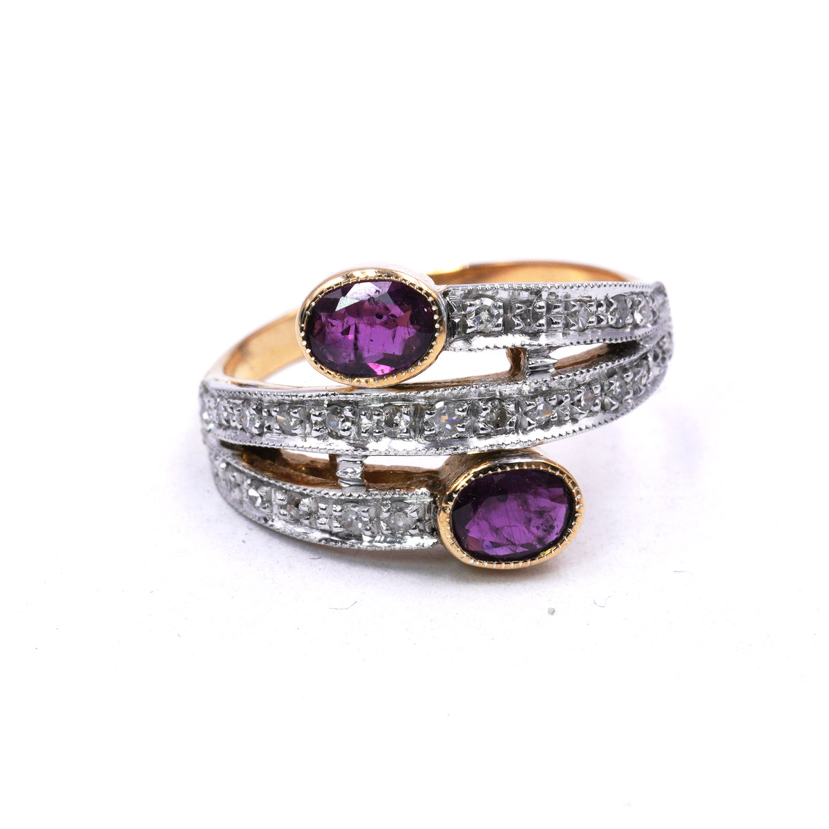 Anello Oro rosa e Argento con Diamanti e Rubini Naturali