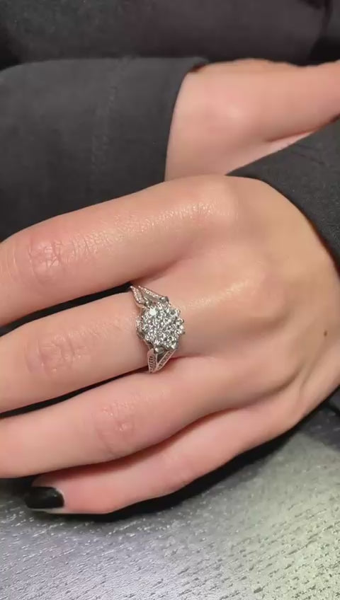 Anello Oro Bianco 18K Pave' Diamanti Ct 1.28