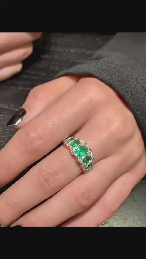 Anello Oro rosa e Argento con Smeraldi Lab e Diamanti naturali