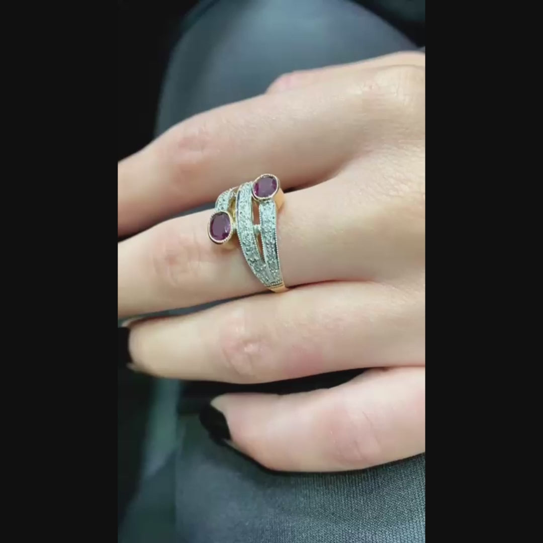 Anello Oro rosa e Argento con Diamanti e Rubini Naturali