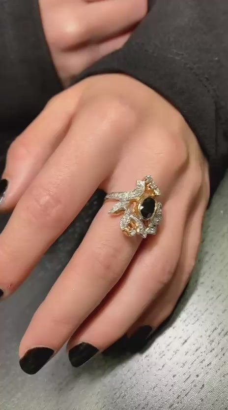 Anello in Oro Rosa e Argento con Zaffiro Naturale e Diamanti